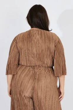 Brown Plisse Satin Flare Sleeve Tie Bolero Top -You And All Fashion Store coj1035pax 36ab brown 5
