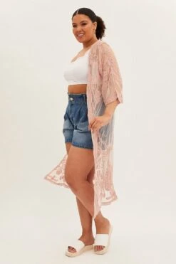 Pink Mesh Kimono Short Sleeve Embroidered -You And All Fashion Store coj1041a 47ab blush 3