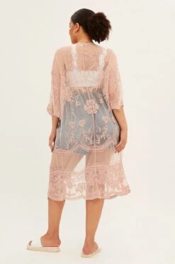 Pink Mesh Kimono Short Sleeve Embroidered -You And All Fashion Store coj1041a 47ab blush 5