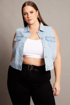 Denim Sleeveless Vest -You And All Fashion Store coj1162 84a light wash 3