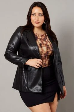 Black Pu Blazer -You And All Fashion Store coj11644c 33a black 3