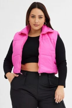 Pink Puffer Vest Sleeveless Crop -You And All Fashion Store coj11717a 46ab hot pink 3