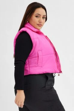Pink Puffer Vest Sleeveless Crop -You And All Fashion Store coj11717a 46ab hot pink 4