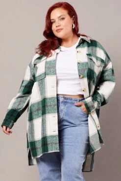 Green Check Longline Check Shacket -You And All Fashion Store coj1225 10a check 3