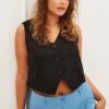 Black Sleeveless Button Fitted Waistcoat