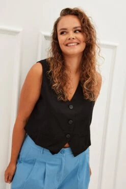 Black Sleeveless Button Fitted Waistcoat -You And All Fashion Store coj1233 34a black 3