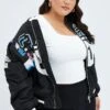 Black Motocross Jacket Bomber Padded Logo
