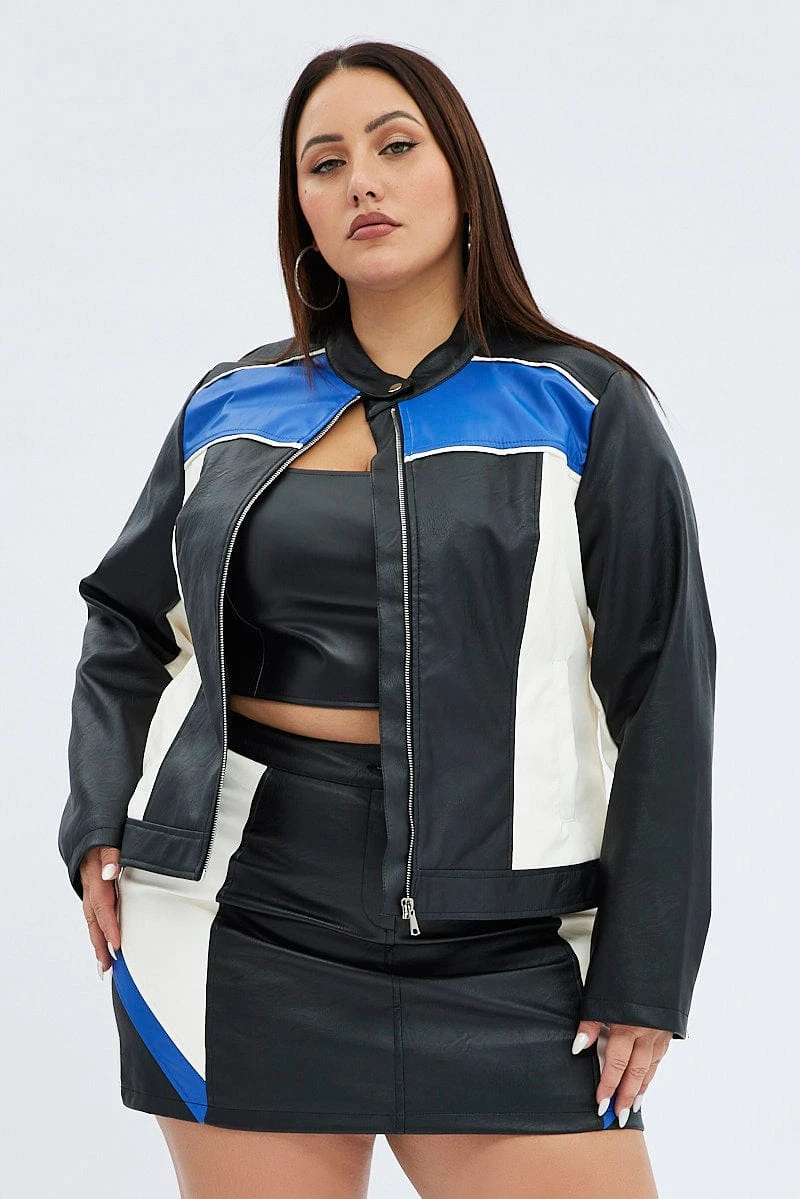 Multi Racer Jacket Long Sleeve Faux Leather 2 Multi Racer Jacket Long Sleeve Faux Leather - Image 2