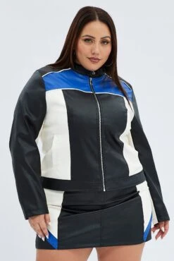 Multi Racer Jacket Long Sleeve Faux Leather 10 Multi Racer Jacket Long Sleeve Faux Leather -You And All Fashion Store coj1485x 66a multi 4