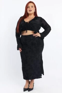 Black Stretch Burnout Tie Front Frill Bolero Jacket -You And All Fashion Store coj1598cx 47a black 3