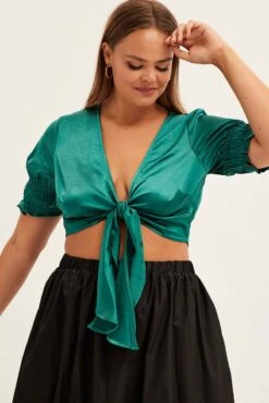 Green Tie Jacket Short Sleeve Bolero Satin -You And All Fashion Store coj1600 34ab green 3