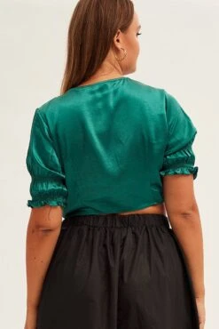 Green Tie Jacket Short Sleeve Bolero Satin -You And All Fashion Store coj1600 34ab green 5