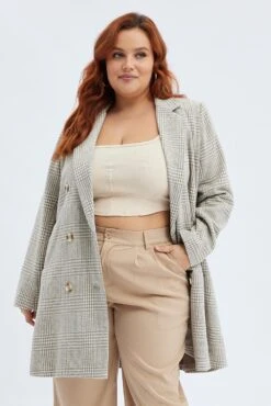 Camel Check Longline Coat Lined -You And All Fashion Store coj1714 34ab check 3