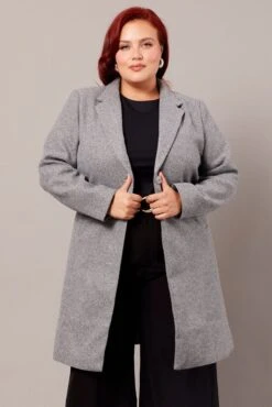 Grey One Button Coat -You And All Fashion Store coj1832 34a grey marle 3