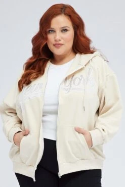 Beige Zip Up Hoodie Jacket New York Motif -You And All Fashion Store coj1853d 84ab beige 3