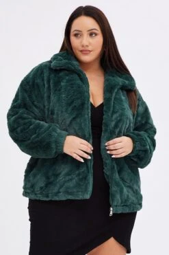 Green Zip Jacket Lined Plush Faux Fur 8 Green Zip Jacket Lined Plush Faux Fur -You And All Fashion Store coj1861 33ab green 3