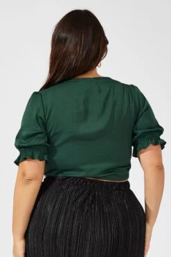 Green Satin Bolero Top Tie Front Puff Sleeve -You And All Fashion Store coj19036a 81a green 5