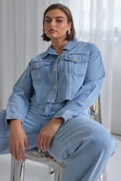 Denim Cropped Distressed Vintage Look Jacket