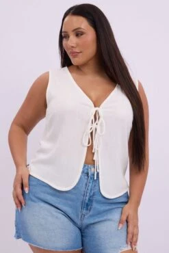 White Tie Up Linen Blend Vest -You And All Fashion Store coj1975a 47ab white 3