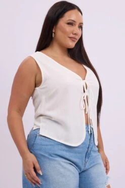 White Tie Up Linen Blend Vest -You And All Fashion Store coj1975a 47ab white 4