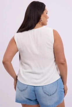 White Tie Up Linen Blend Vest -You And All Fashion Store coj1975a 47ab white 5