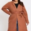 Camel Long Sleeve Beige Stretch Classic Coat