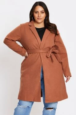 Camel Long Sleeve Beige Stretch Classic Coat