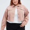 Pink Crop Jacket Corduroy Button Front