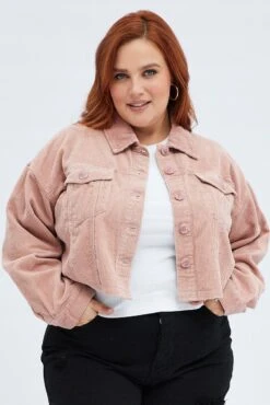Pink Crop Jacket Corduroy Button Front -You And All Fashion Store coj25712 33ab blush 3