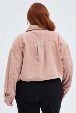 Pink Crop Jacket Corduroy Button Front -You And All Fashion Store coj25712 33ab blush 5