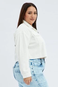 White Crop Jacket Corduroy Button Front -You And All Fashion Store coj25712aa 33a cream 4