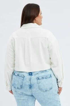 White Crop Jacket Corduroy Button Front -You And All Fashion Store coj25712aa 33a cream 5