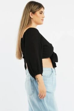 Black Bolero Jacket Tie Front Wrap Puff Sleeve -You And All Fashion Store coj25844 43ab black 3