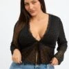 Black Spot Mesh Tie Lace Trim Cardigan
