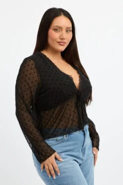 Black Spot Mesh Tie Lace Trim Cardigan 7 Black Spot Mesh Tie Lace Trim Cardigan -You And All Fashion Store coj30551 47ab black 3