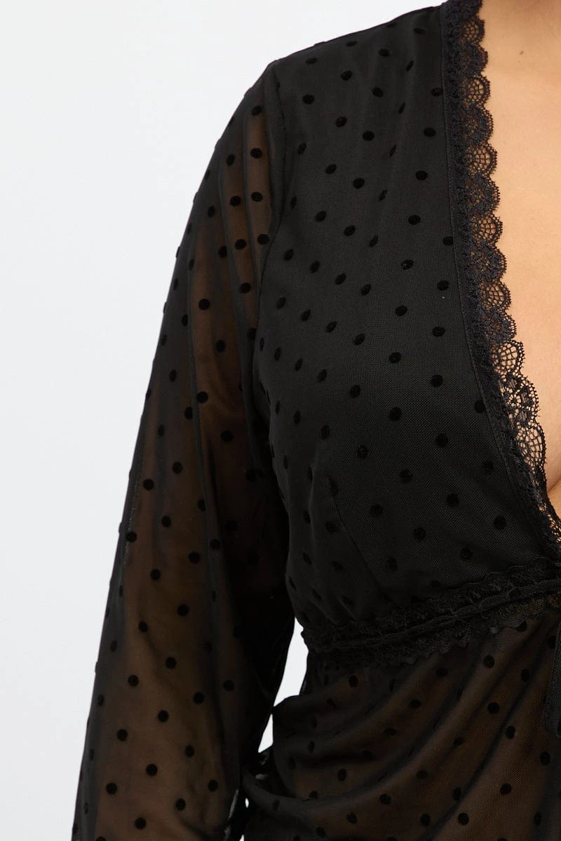 Black Spot Mesh Tie Lace Trim Cardigan 5 Black Spot Mesh Tie Lace Trim Cardigan - Image 5