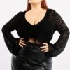 Black Textured Lace Knit Tie Front Bolero Cardigan