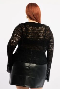 Black Textured Lace Knit Tie Front Bolero Cardigan -You And All Fashion Store coj3091 47ab black 4