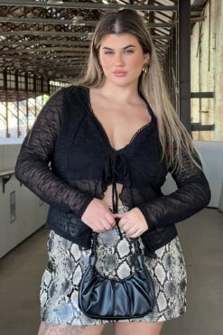 Black Lace Tie Top Bolero