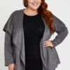 Grey Collar Jacket Long Sleeve Faux Leather Waterfall