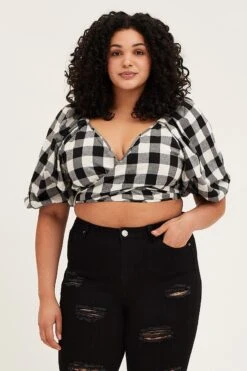 Check Short Puff Sleeve Black Gingham Wrap Bolero -You And All Fashion Store coj31646a 46a check 3
