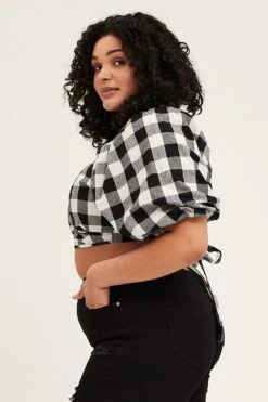 Check Short Puff Sleeve Black Gingham Wrap Bolero -You And All Fashion Store coj31646a 46a check 4