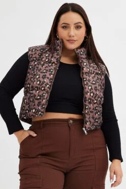 Brown Animal Print Puffer Vest Crop Sleeveless Leopard -You And All Fashion Store coj31703b 33a animal pri 3