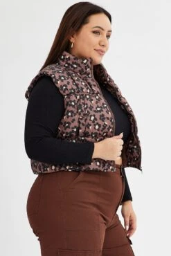 Brown Animal Print Puffer Vest Crop Sleeveless Leopard -You And All Fashion Store coj31703b 33a animal pri 4