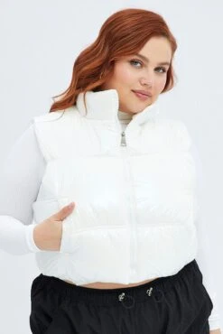 White Puffer Vest Sleeveless Shiny Crop -You And All Fashion Store coj31703s 33a white 3