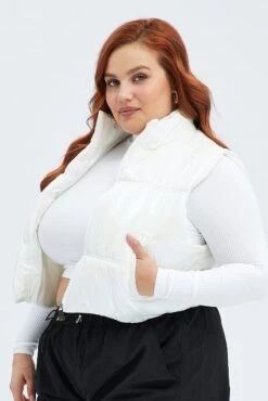 White Puffer Vest Sleeveless Shiny Crop -You And All Fashion Store coj31703s 33a white 4