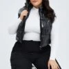 Black Puffer Vest Sleeveless Shiny Crop