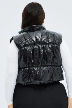 Black Puffer Vest Sleeveless Shiny Crop -You And All Fashion Store coj31703s 33ab black 5