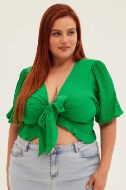 Green Tie Bolero Crop Textured Puff Sleeve 8 Green Tie Bolero Crop Textured Puff Sleeve -You And All Fashion Store coj31725 36a green 3