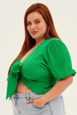 Green Tie Bolero Crop Textured Puff Sleeve 9 Green Tie Bolero Crop Textured Puff Sleeve -You And All Fashion Store coj31725 36a green 4